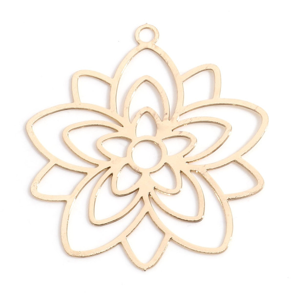 Estampes, pendentif filigrane, Fleur forme Mandala 30mm métal Coloris Doré DIY