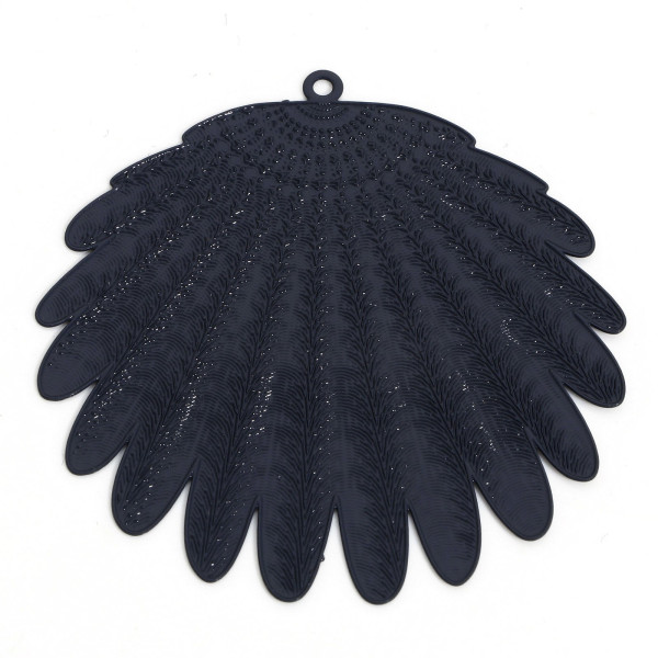 Estampes, Pendentifs Eventail, Plumes 44mm, métal finition Gris Anthracite