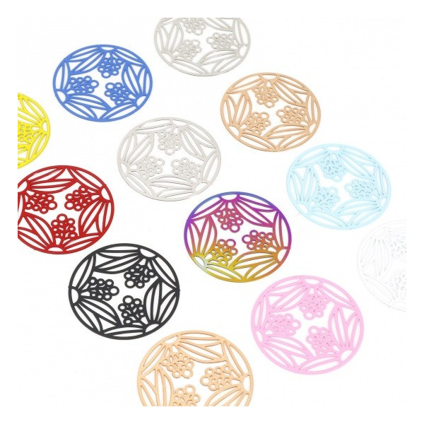 Estampes Multi Fleurs dans Cercle 28mm métal finition ROSE