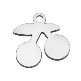 Pendentifs Cerise 10mm, acier Inoxydable 304 finition Argenté