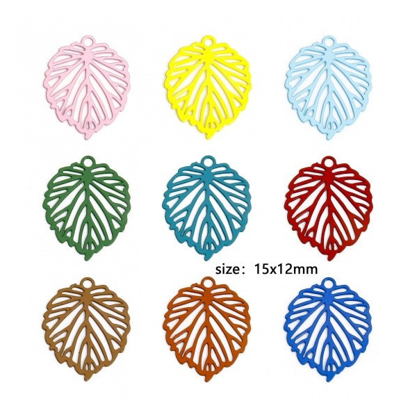 Estampes, pendentifs feuille 15mm, métal coloris Blanc