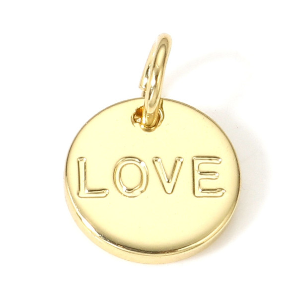 Pendentifs avec anneau, médaillon Love 9mm, Cuivre finition Doré 18KT