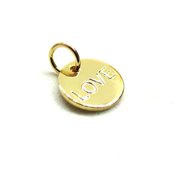 Pendentifs avec anneau, médaillon Love 9mm, Cuivre finition Doré 18KT