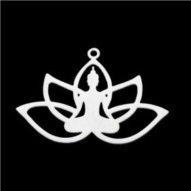 Pendentif Bouddha Fleur de Lotus 37 mm – Acier Inoxydable – Argenté