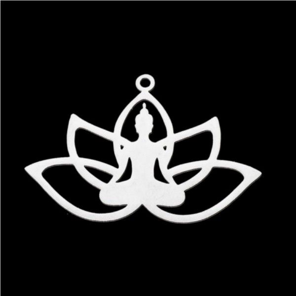 Pendentif Bouddha Fleur de Lotus 37 mm – Acier Inoxydable – Argenté