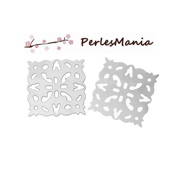 Estampes Connecteurs filigrane, forme CARRE 41mm, Acier Inoxydable 304,  pour création de bijoux raffinés
