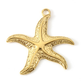 Pendentif Etoile de mer 35mm, Acier Inoxydable 304, finition Doré à l'or fin 18K