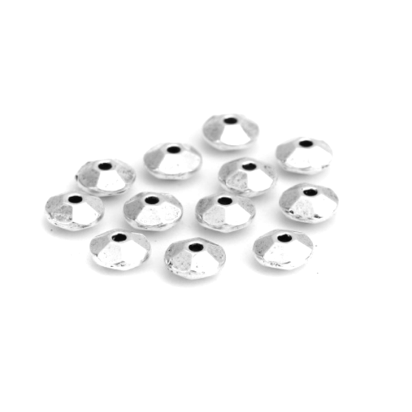 Perles intercalaires, Soucoupe facettée 6mm, métal finition Argent Antique