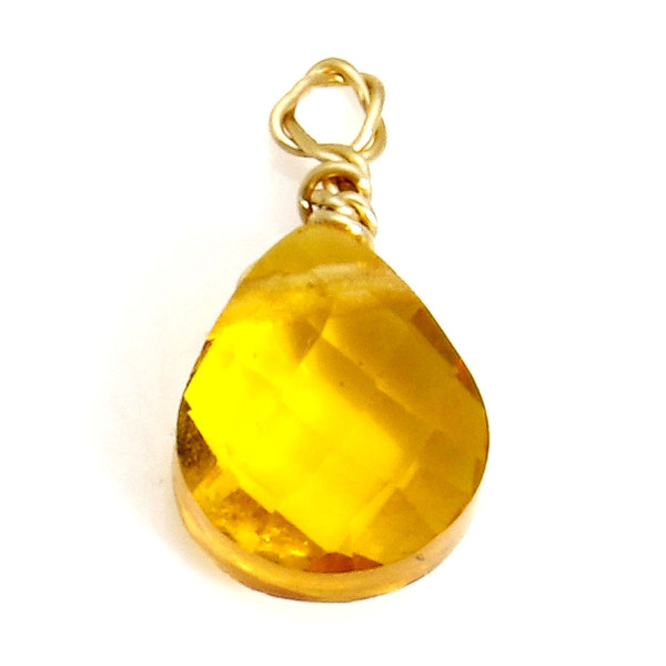Pendentif, Goutte en verre facetté Jaune Canari 11mm,  Acier Inoxydable 304 finition Doré