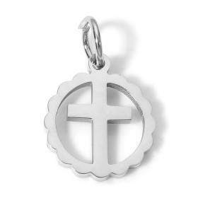 Pendentifs, médaillon Croix 12mm avec anneau, Acier Inoxydable 304, finition Argenté