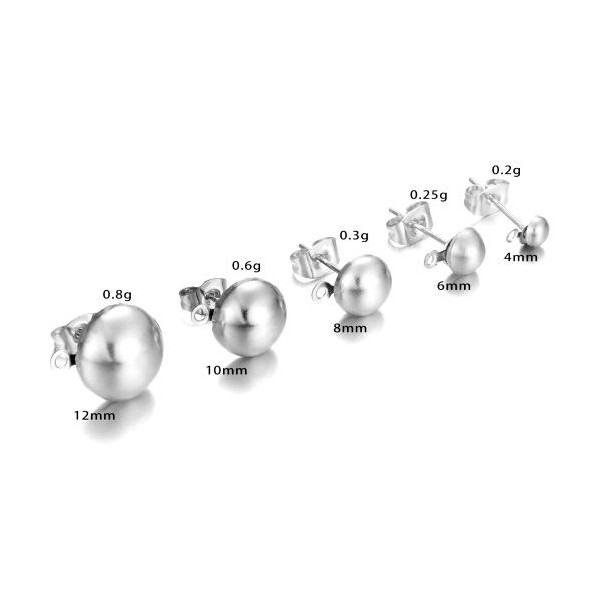 PS11928284 – Lot de 20 Boucles d'oreilles Puce Dôme 4mm avec attache et embouts – Acier Inoxydable 304 Argenté