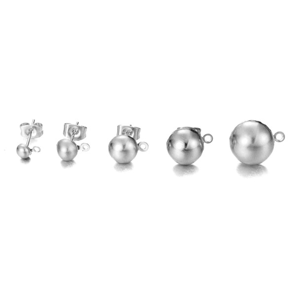 Boucles d'oreilles, Puce Dôme 8mm avec attache et embouts, Acier inoxydable 304 finition Argenté