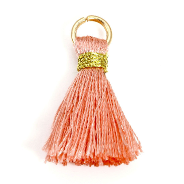 Pompons, breloque, passementière avec fil d'or et anneau 25mm, Rose Saumon