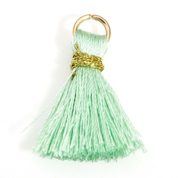Pompons, breloque, passementière avec fil d'or et anneau 25mm, Vert Menthe