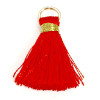 Pompons, breloque, passementière avec fil d'or et anneau 25mm, ROUGE