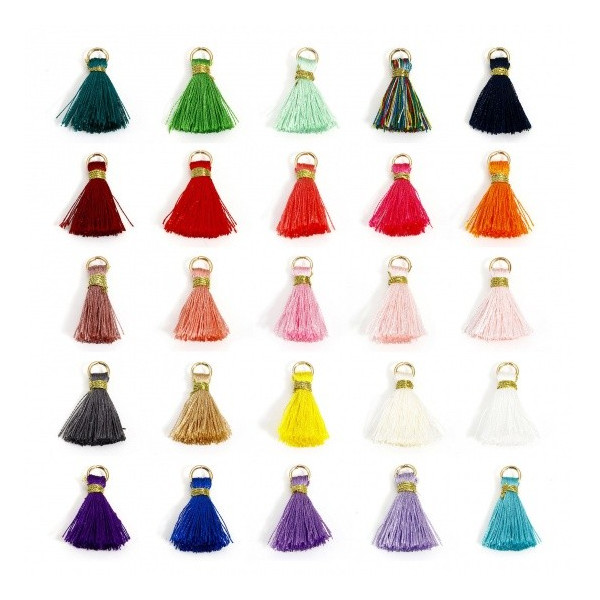 Pompons, breloque, passementière avec fil d'or et anneau 25mm, BLEU NUIT