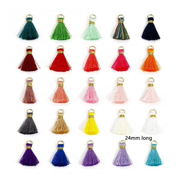 Pompons, breloque, passementière avec fil d'or et anneau 25mm, BLEU NUIT