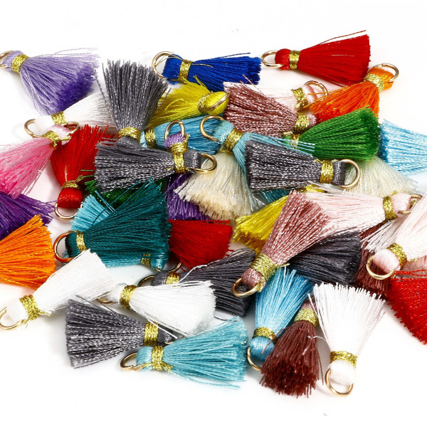 Pompons, breloque, passementière avec fil d'or et anneau 25mm