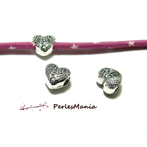 Slides, passant, Perles intercalaires, Coeur Aile d'ange, laiton Argent Antique