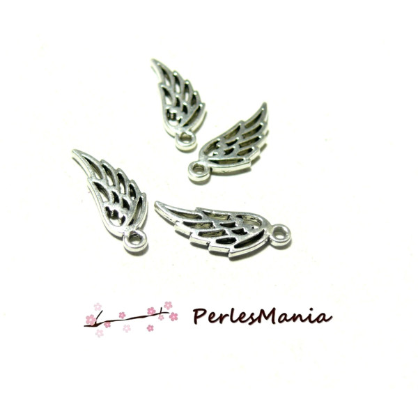 Pendentifs, breloque Mini Ailes 13mm, métal finition Argent Antique