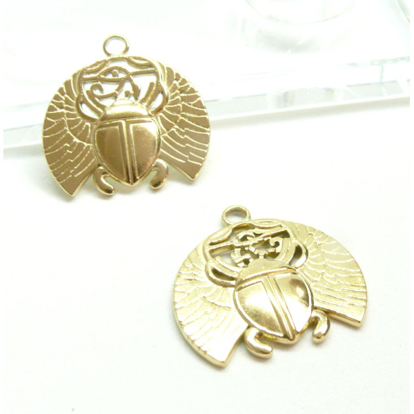 Pendentifs, Amulette Scarabée Egyptien 25mm, Acier Inoxydable 304, finition Doré à l'or fin 18K, Placage IONIQUE