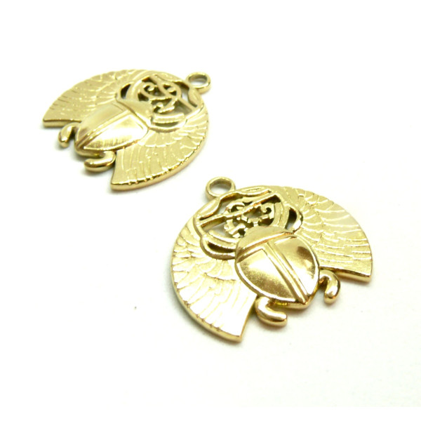 Pendentifs, Amulette Scarabée Egyptien 25mm, Acier Inoxydable 304, finition Doré à l'or fin 18K, Placage IONIQUE