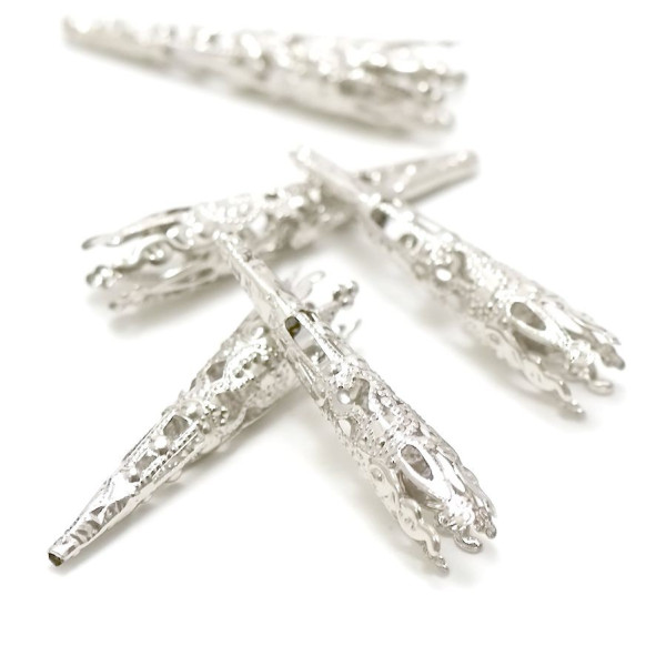 Cônes, coupelles, embouts filigranés 41mm, métal finition Argent VIF, pour création de bijoux