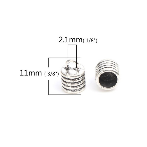 Coupelles, caps, embouts type ressort Trou 5mm, métal couleur Argent Antique