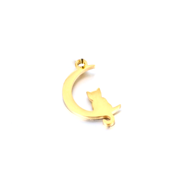 Pendentifs, Chat sur Lune 16 mm,  Acier Inoxydable 304 Doré, pour bijoux raffinés