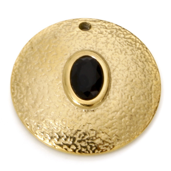 Pendentif, Martelé Bohème NOIR 20mm, Acier Inoxydable 304, finition Doré Placage IONIQUE