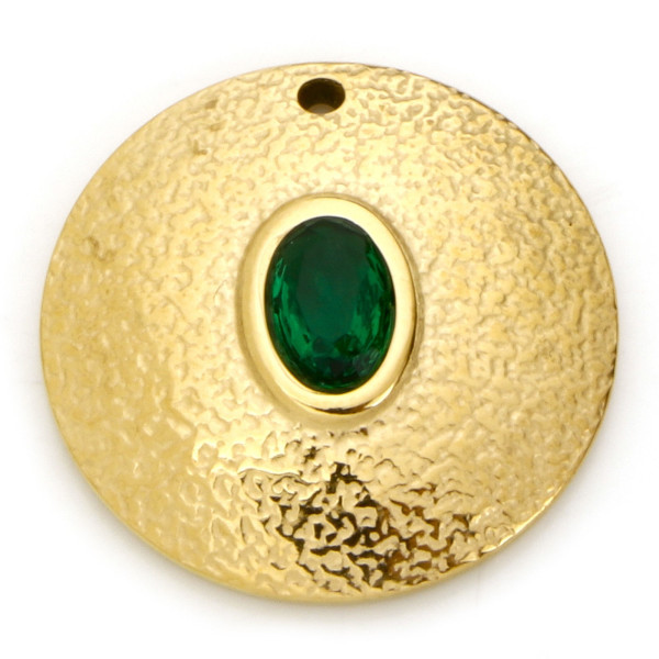 Pendentif, Martelé Bohème VERT 20mm, Acier Inoxydable 304, finition Doré Placage IONIQUE
