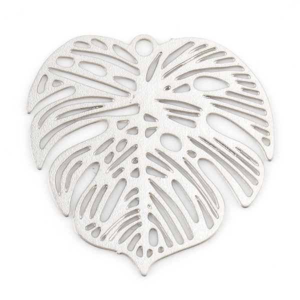 Estampes, pendentifs filigrane, Feuille Montserrat Exotique 18mm, coloris ARGENT
