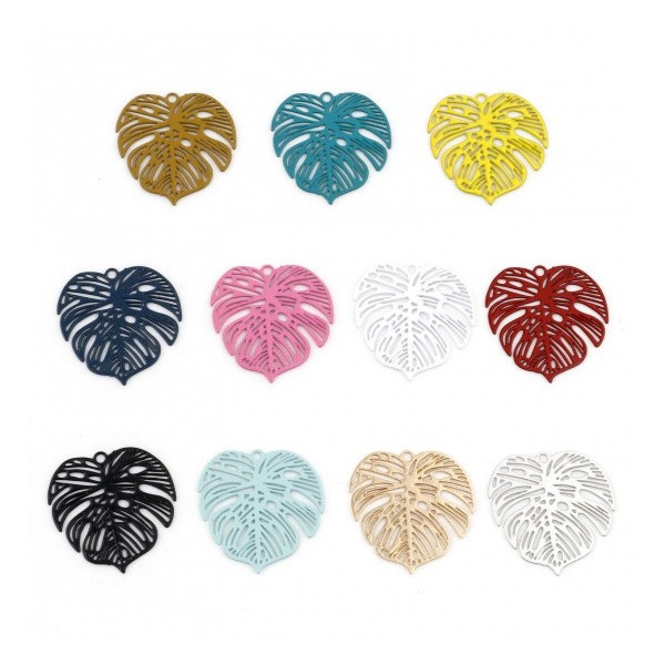 Estampes, pendentifs filigrane, Feuille Montserrat Exotique 18mm, coloris ARGENT