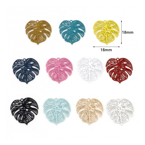 Estampes, pendentifs filigrane, Feuille Montserrat Exotique 18mm, coloris ARGENT