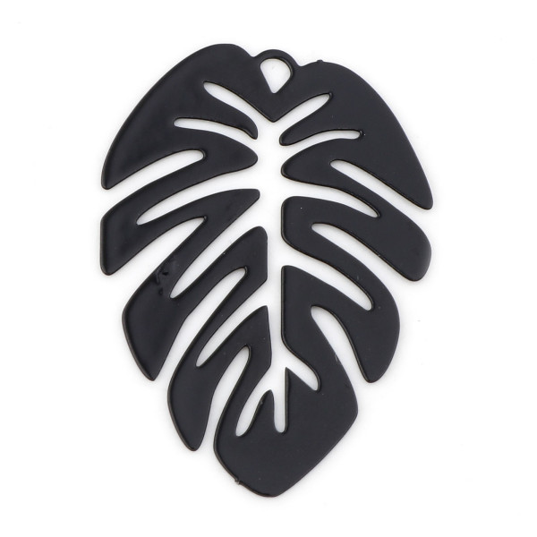 Estampes, pendentifs filigrane, Feuille Montserrat Exotique 28 par 20mm, coloris NOIR