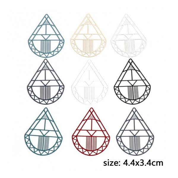 Estampes, pendentifs Goutte Art déco 44mm métal coloris BLANC