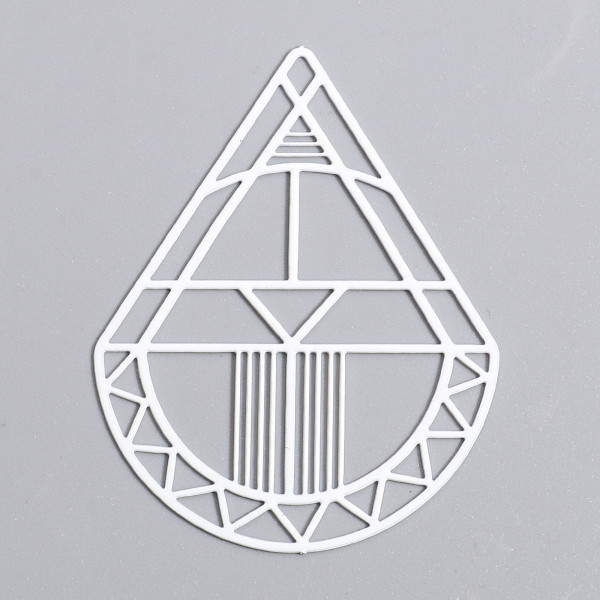 Estampes, pendentifs Goutte Art déco 44mm métal coloris BLANC