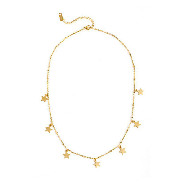 Collier Multi Etoile 40cm, Acier Inoxydable 304, finition Doré à l'or fin 14K, Placage IONIQUE