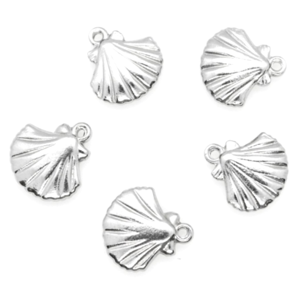 Pendentifs, Coquille Saint Jacques Biface 14mm,  Acier Inoxydable 304 finition Argent