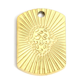 Pendentif Rectangle, Grigri, Main de Fatima 20 mm, Acier Inoxydable 304, finition Doré Placage IONIQUE