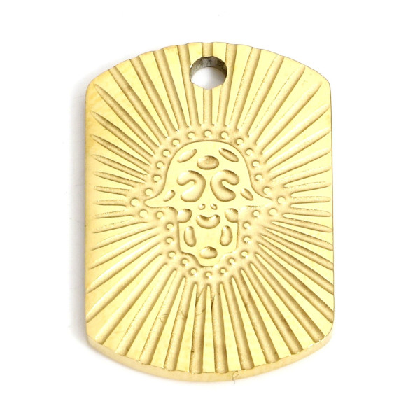 Pendentif Rectangle, Grigri, Main de Fatima 20 mm, Acier Inoxydable 304, finition Doré Placage IONIQUE