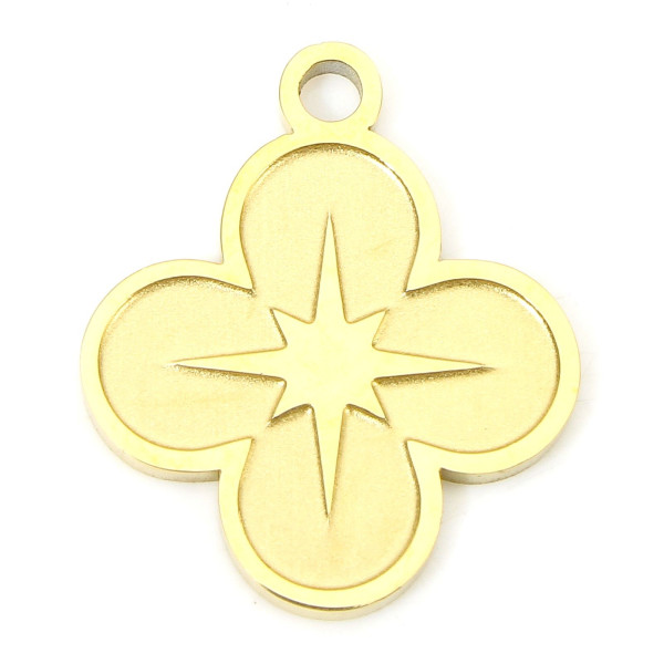 Pendentif, Trèfle avec Etoile 17.5 mm, Acier Inoxydable 304, finition Doré Placage IONIQUE