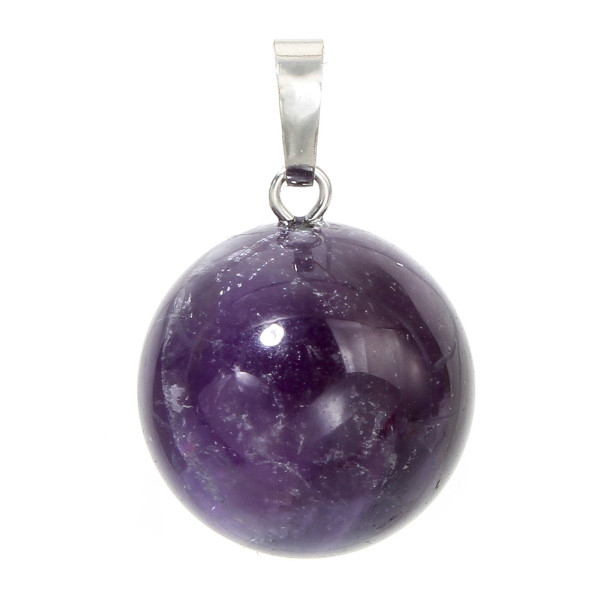 PS11928928 – Lot de 1 Pendentif Rond 18mm Améthyste avec Bélière Métal Argenté