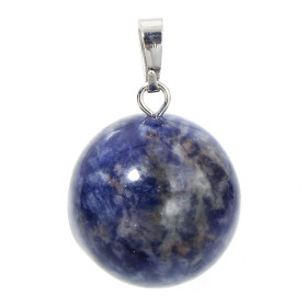 Pendentif ROND 18mm,  JASPE BLEU avec bélière,  métal finition Argenté