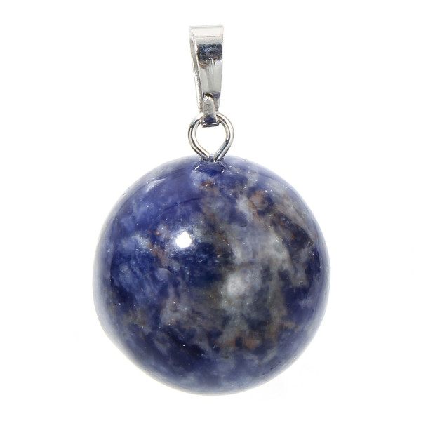 Pendentif ROND 18mm,  JASPE BLEU avec bélière,  métal finition Argenté