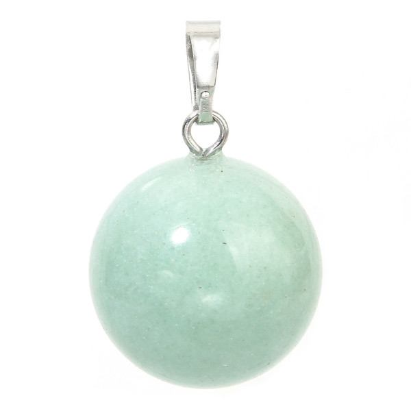Pendentif ROND 18mm,  AVENTURINE avec bélière,  métal finition Argenté