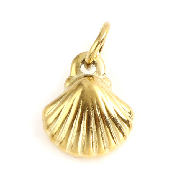 Pendentif avec anneau, Coquille Saint Jacques 11mm,  Acier Inoxydable 304 finition Doré