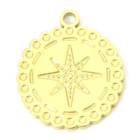 Pendentifs, Médaillon avec Etoile 14 mm, Acier Inoxydable 304, finition Doré Placage IONIQUE