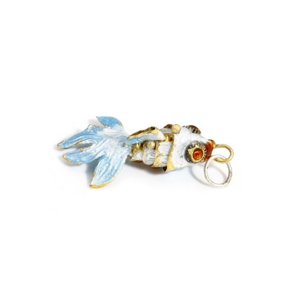 Pendentif, Poisson de combat articulé et émaillé 4.5cm, sur une base en métal Doré