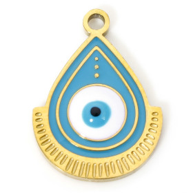 Pendentif goutte Amulette, Grigri 17.5mm, résine émaillée, Acier Inoxydable 304, finition Doré, Placage IONIQUE